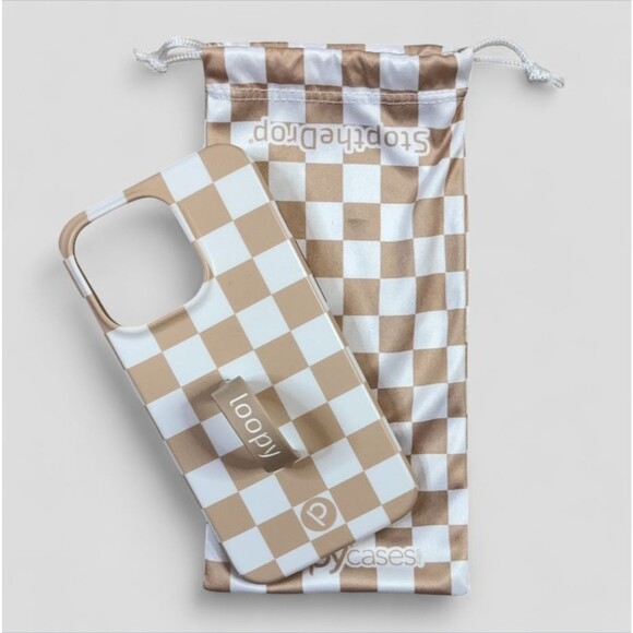Loopy Original Checkerboard iPhone 13 Pro Case White Cream Brown Righty Case - Picture 1 of 5